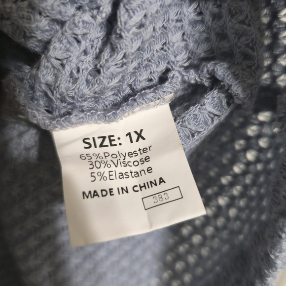 Women's Blue Knit Lace Sleeve Top Plus Size NWT - Picture 6 of 7